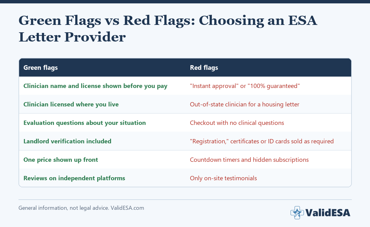 Green flags and red flags when choosing an ESA letter provider