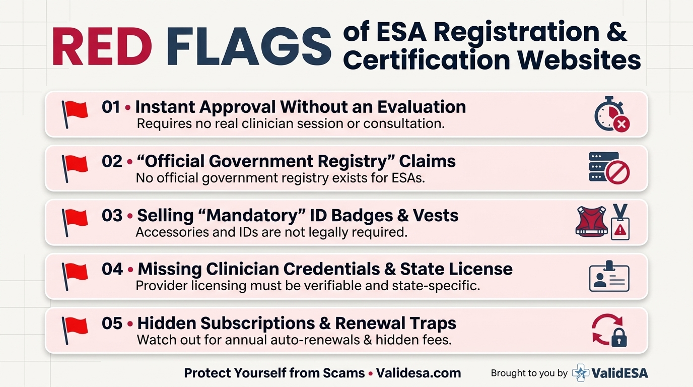 Red flags of ESA registration and certification websites