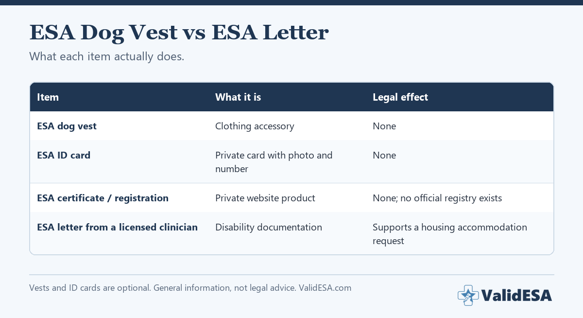 ESA dog vest compared with an ESA letter