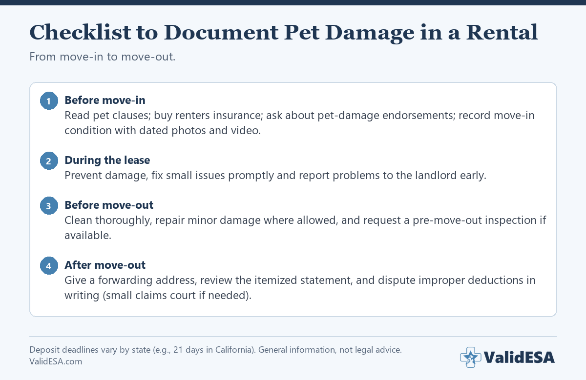 Checklist to document pet damage in a rental