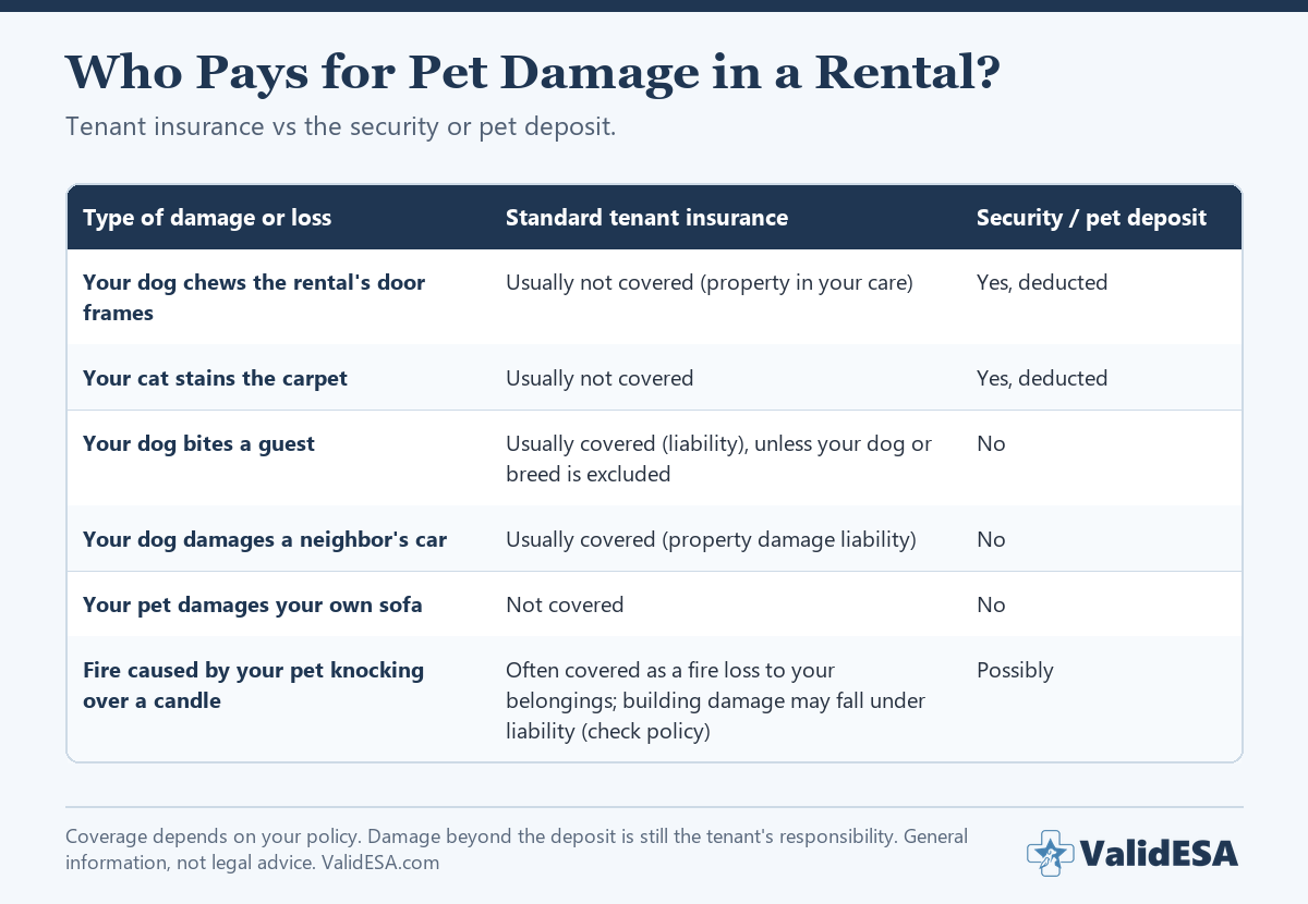 Who pays for pet damage in a rental: tenant, deposit or insurance